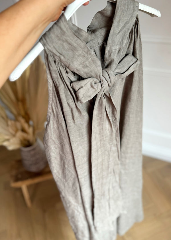 Bow back linen dress - mocha-The Style Attic