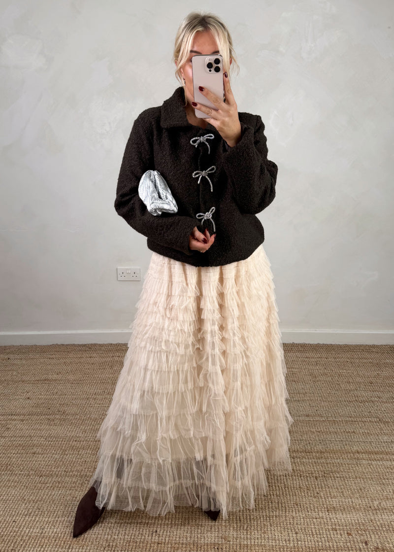 Bow diamanté jacket - chocolate-The Style Attic