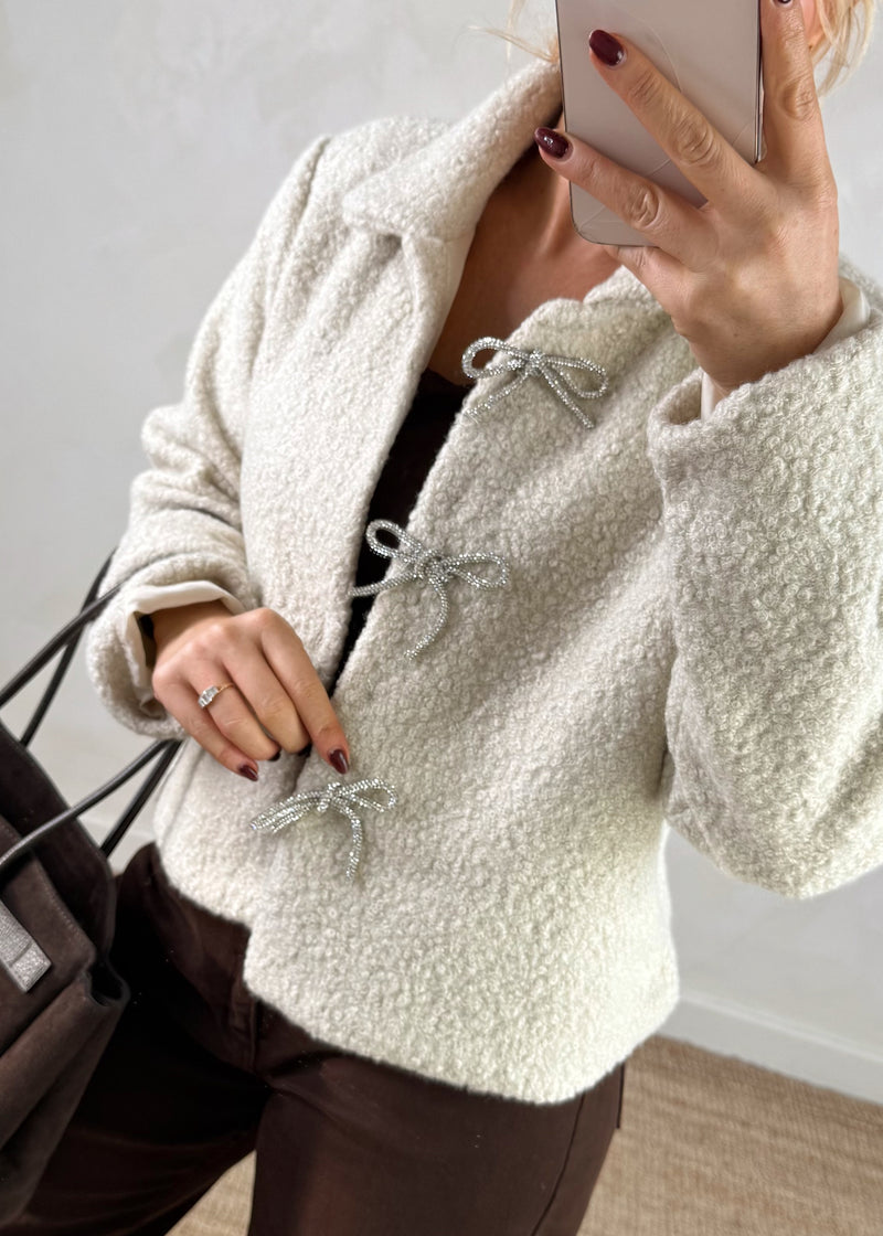 Bow diamanté jacket - cream-The Style Attic