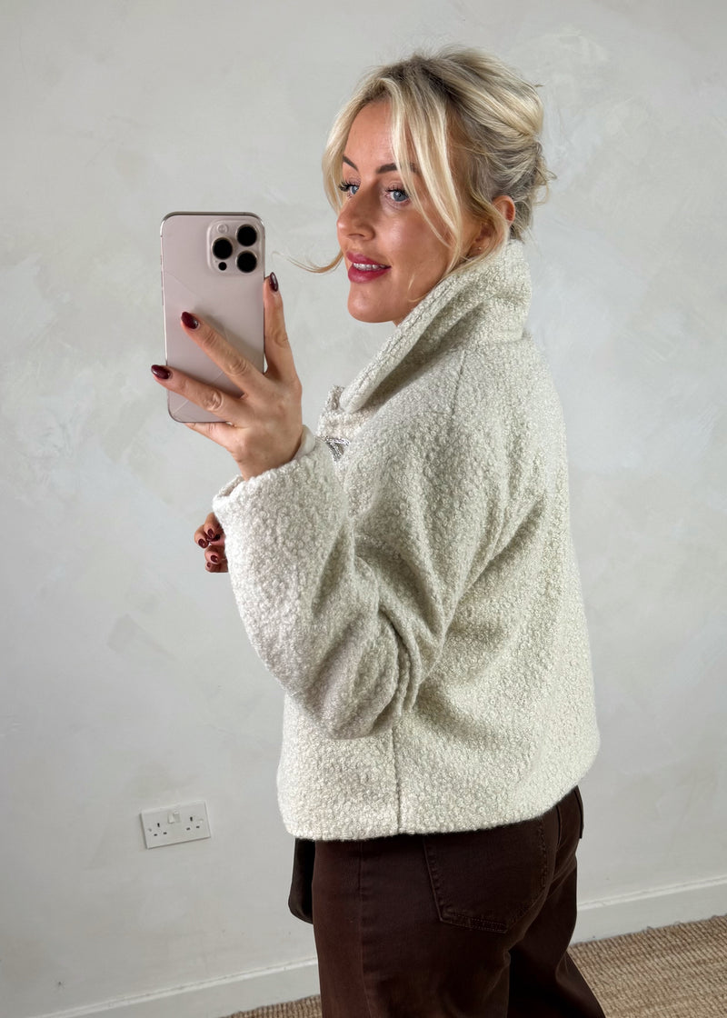 Bow diamanté jacket - cream-The Style Attic