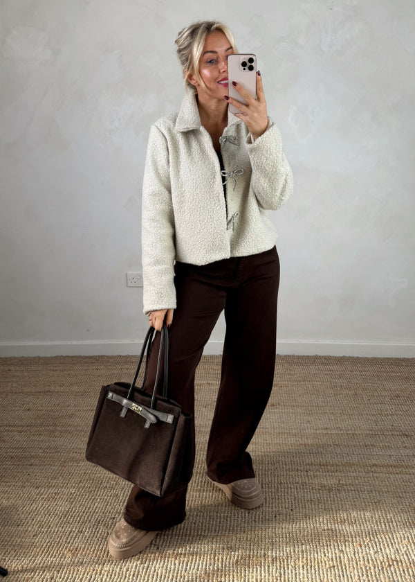 Bow diamanté jacket - cream-The Style Attic