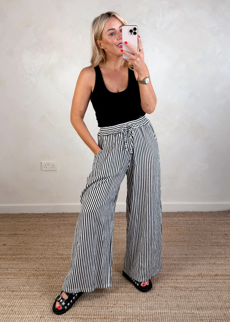 Bowie linen pants - black/stone stripe-The Style Attic