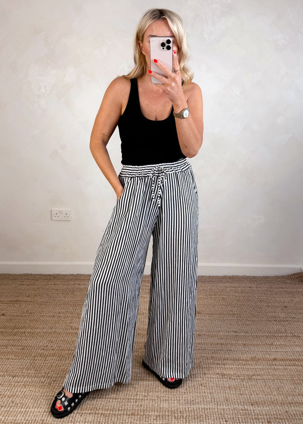 Bowie linen pants - black/stone stripe-The Style Attic