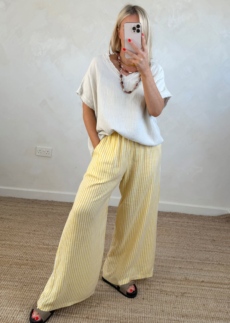Bowie linen pants - lemon stripe-The Style Attic
