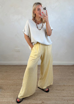 Bowie linen pants - lemon stripe-The Style Attic