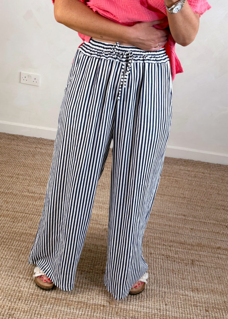 Bowie linen pants - navy/stone stripe-The Style Attic