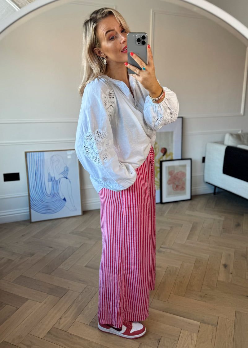 Bowie linen pants - red stripe-The Style Attic