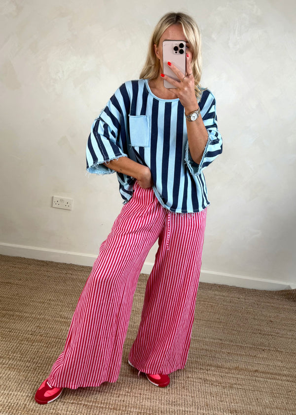 Bowie linen pants - red/pink stripe-The Style Attic