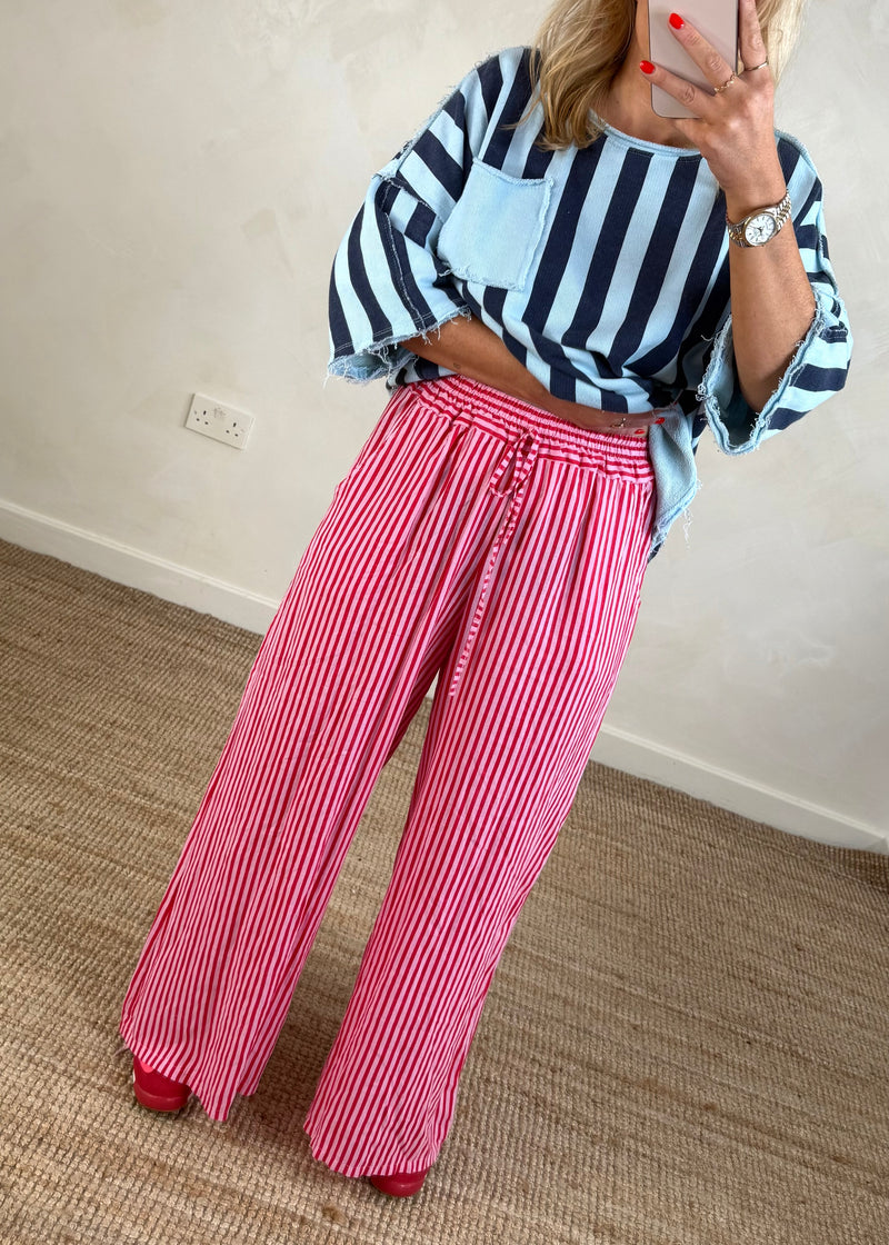 Bowie linen pants - red/pink stripe-The Style Attic