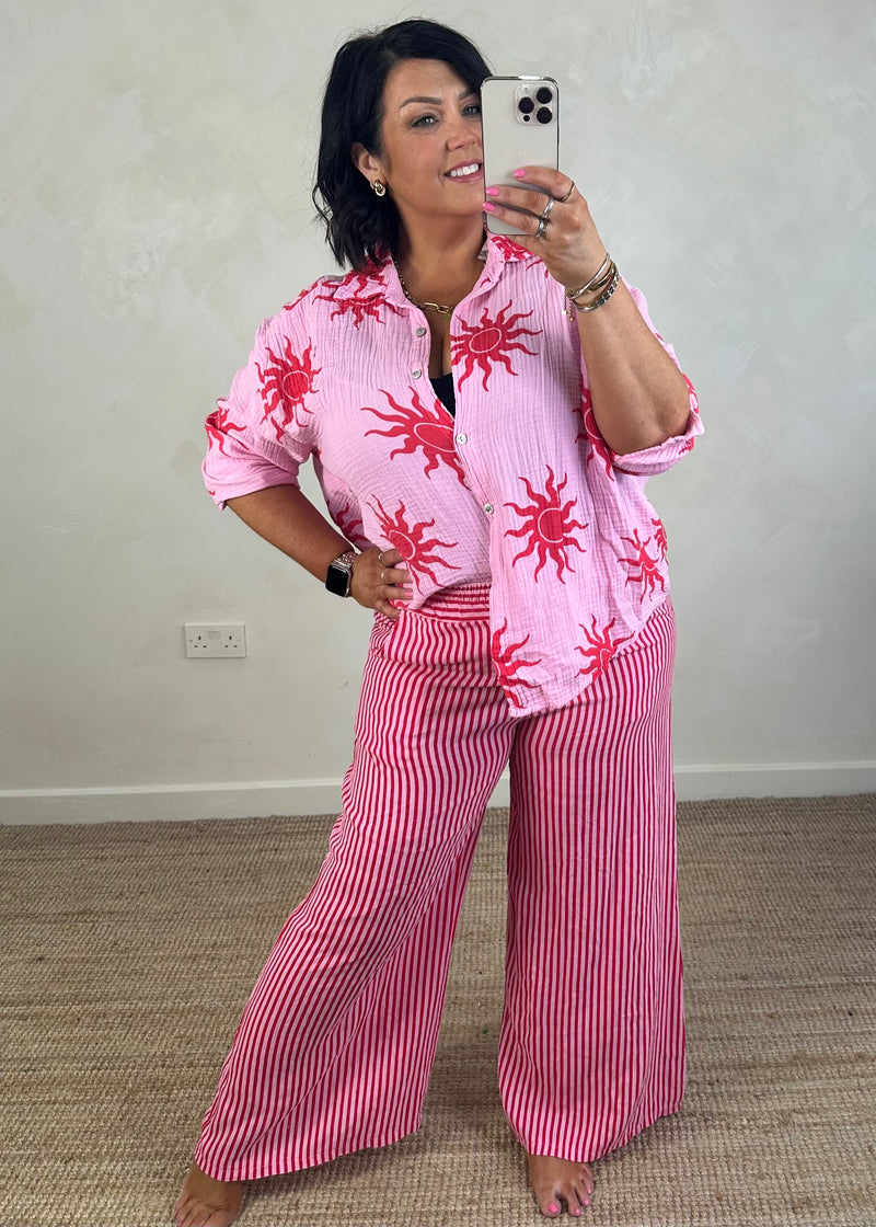 Bowie linen pants - red/pink stripe-The Style Attic