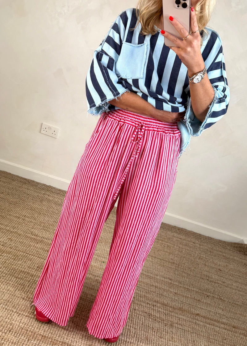 Bowie linen pants - red/pink stripe-The Style Attic