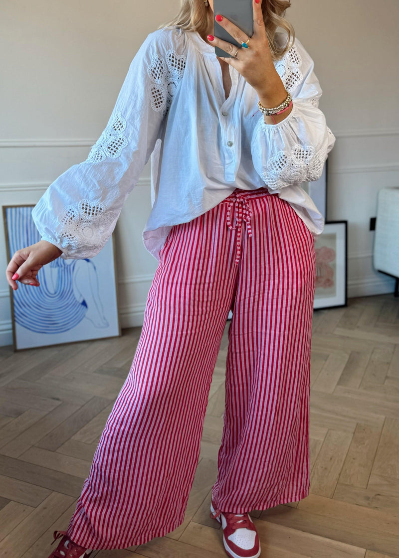 Bowie linen pants - red stripe-The Style Attic