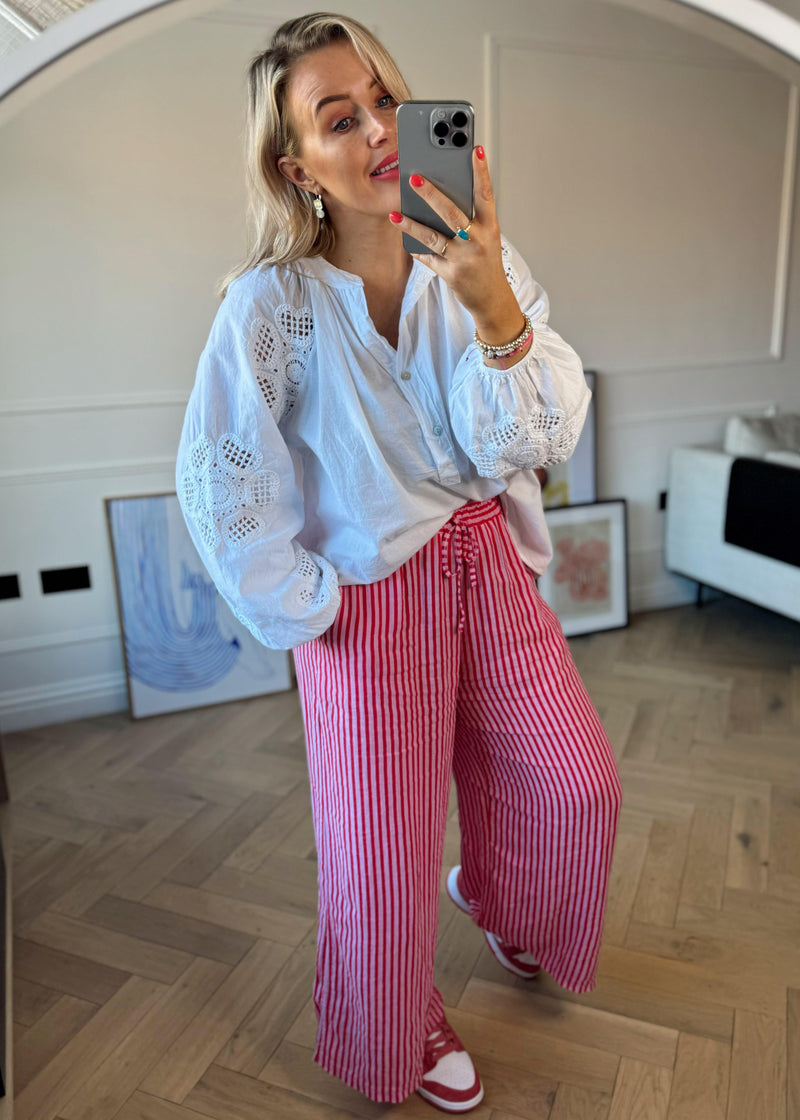 Bowie linen pants - red stripe-The Style Attic