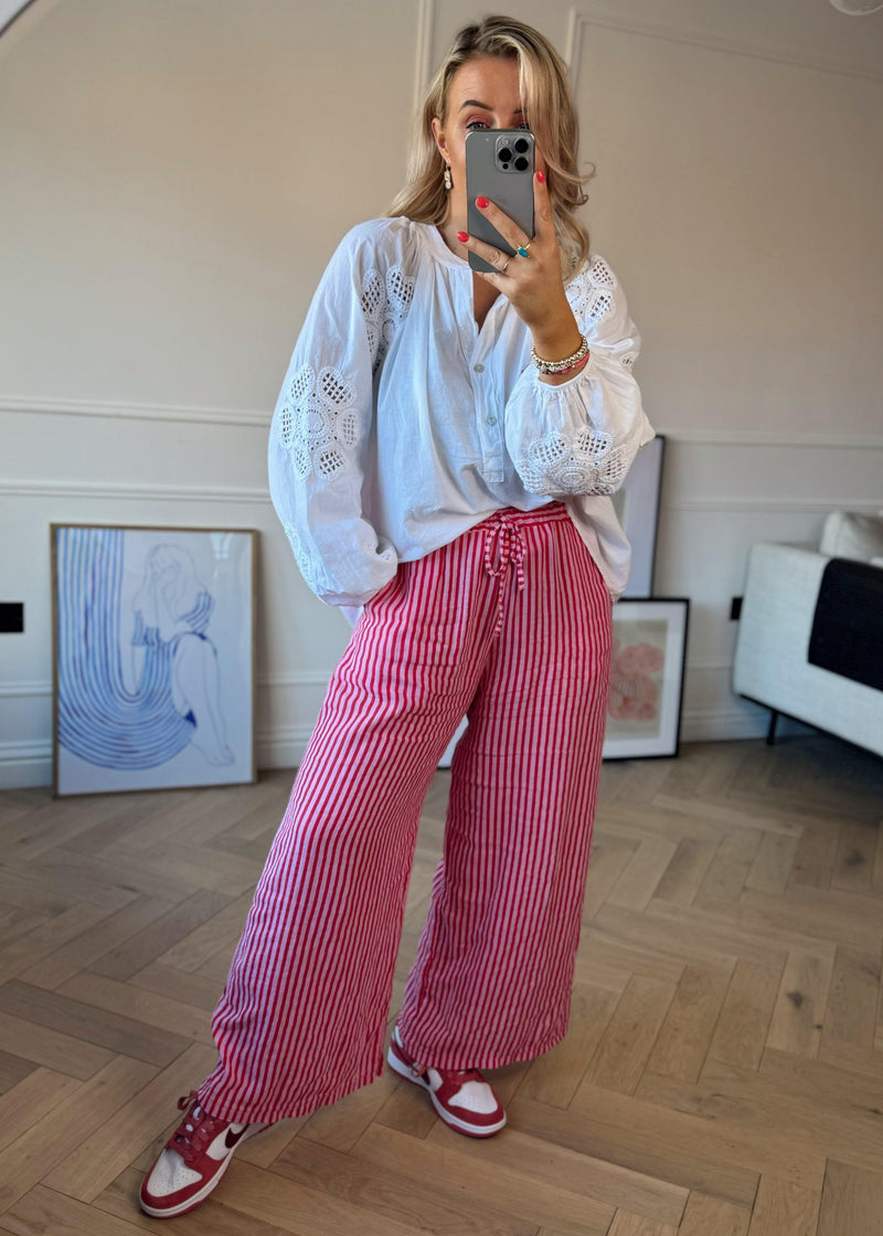 Bowie linen pants - red stripe-The Style Attic