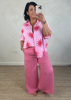 Bowie linen pants - red/pink stripe-The Style Attic
