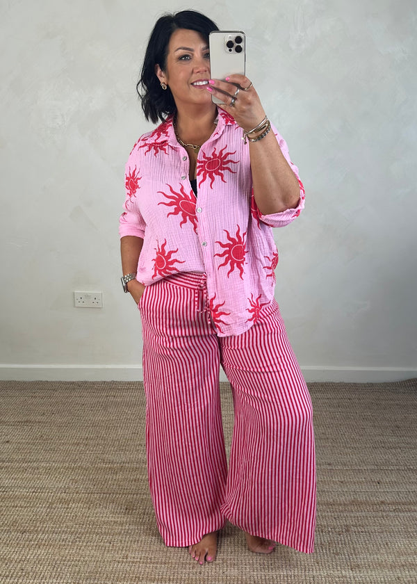 Bowie linen pants - red/pink stripe-The Style Attic