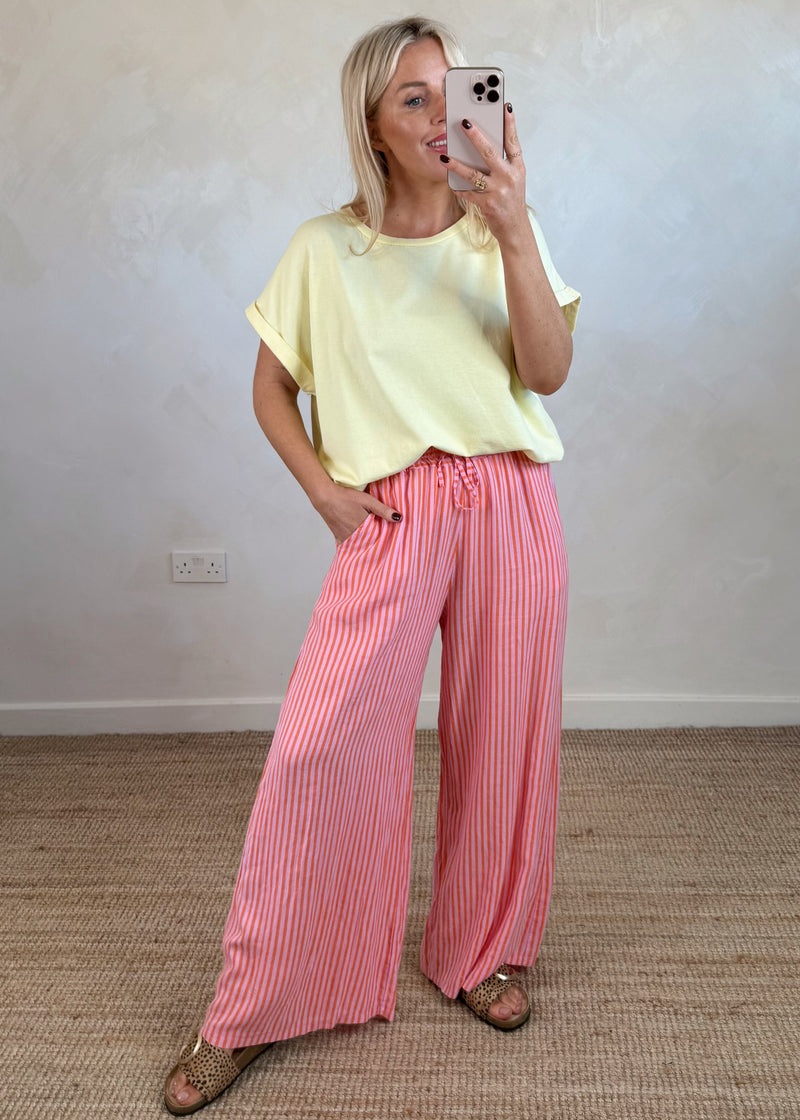 Bowie linen trousers - orange/pink stripe-The Style Attic