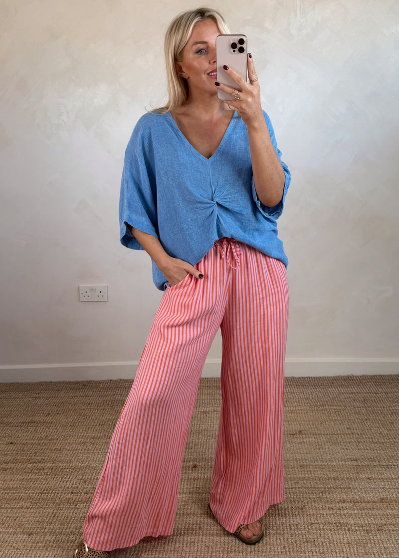 Bowie linen trousers - orange/pink stripe-The Style Attic