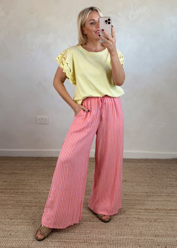 Bowie linen trousers - orange/pink stripe-The Style Attic