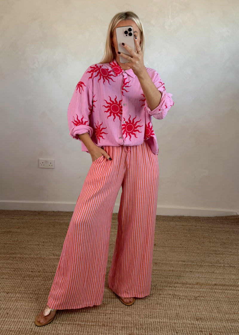 Bowie linen trousers - orange/pink stripe-The Style Attic