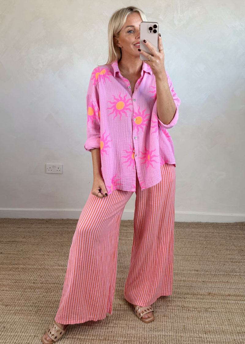 Bowie linen trousers - orange/pink stripe-The Style Attic