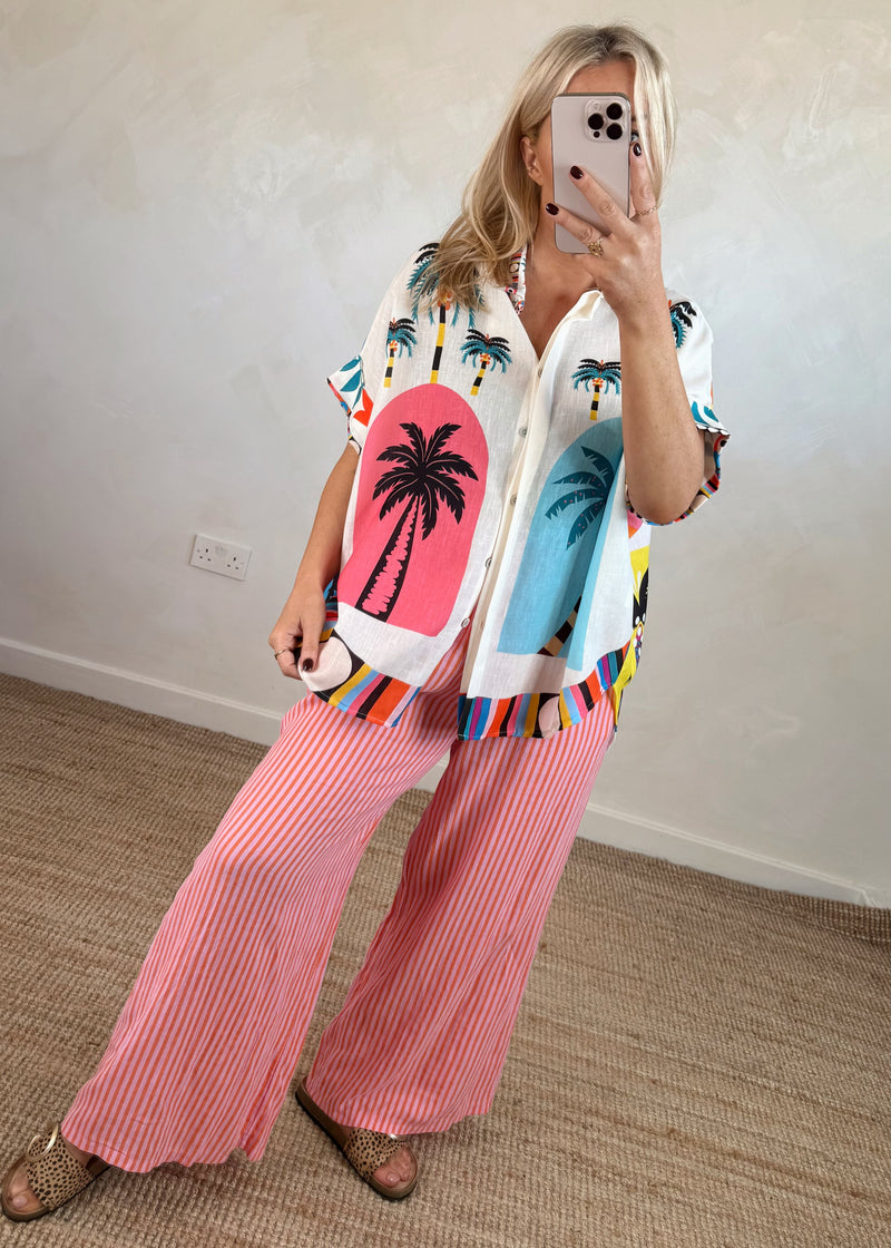 Bowie linen trousers - orange/pink stripe-The Style Attic