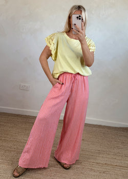 Bowie linen trousers - orange/pink stripe-The Style Attic