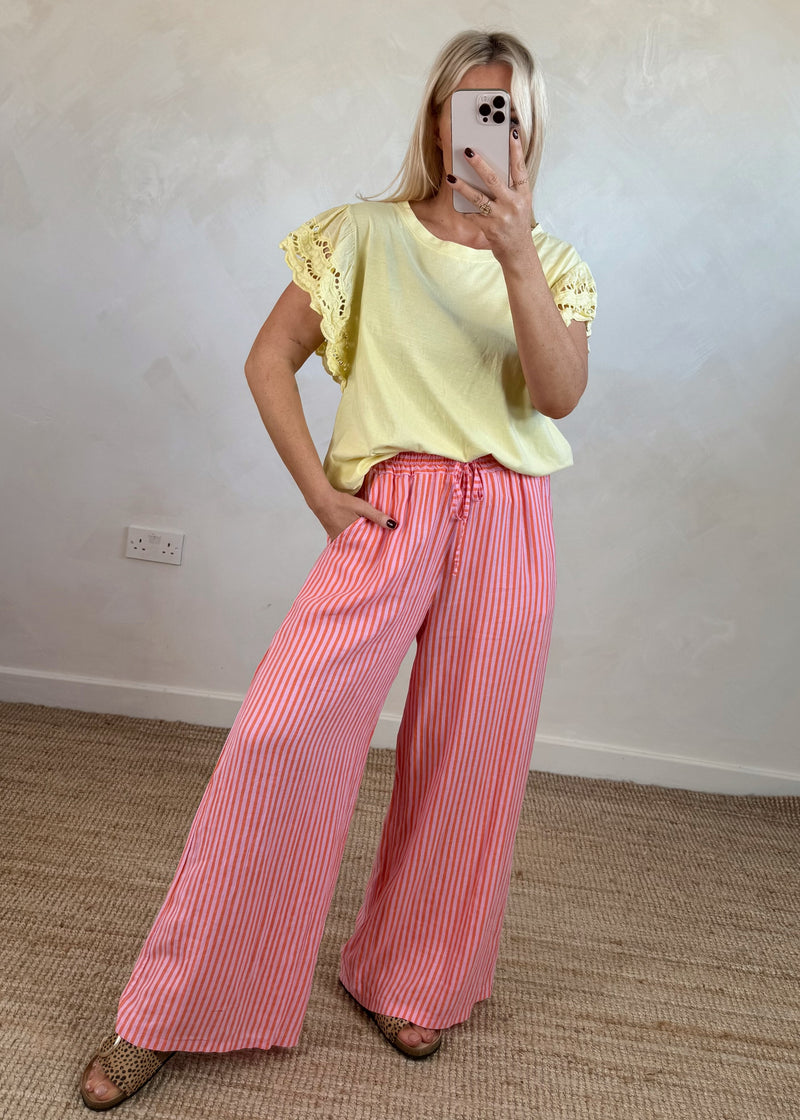 Bowie linen trousers - orange/pink stripe-The Style Attic