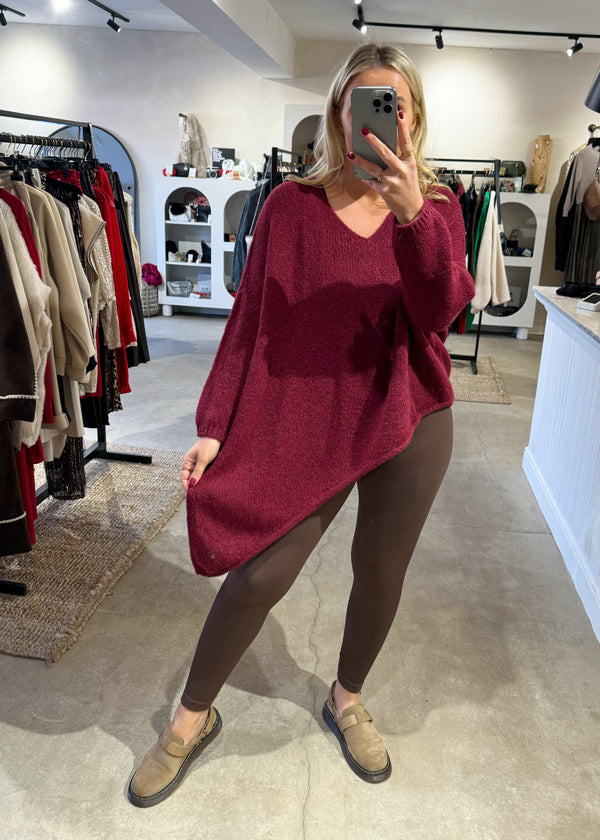 Bree asymmetric knit - Merlot-The Style Attic