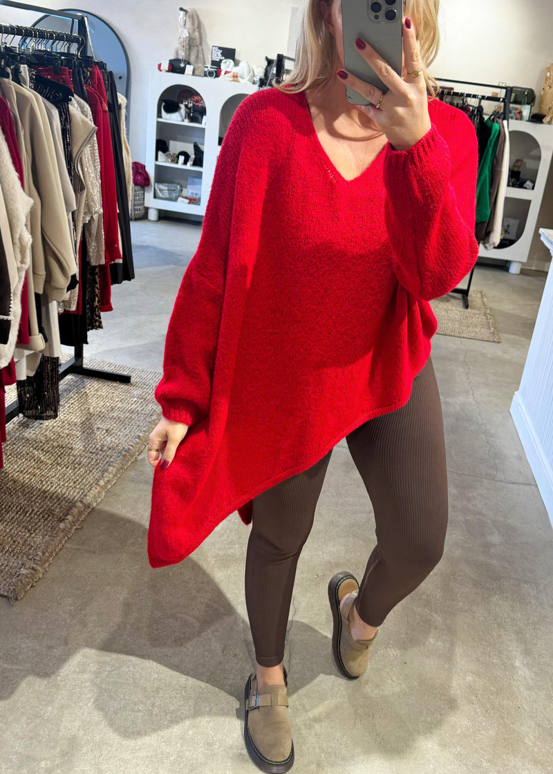 Bree asymmetric knit - Red-The Style Attic