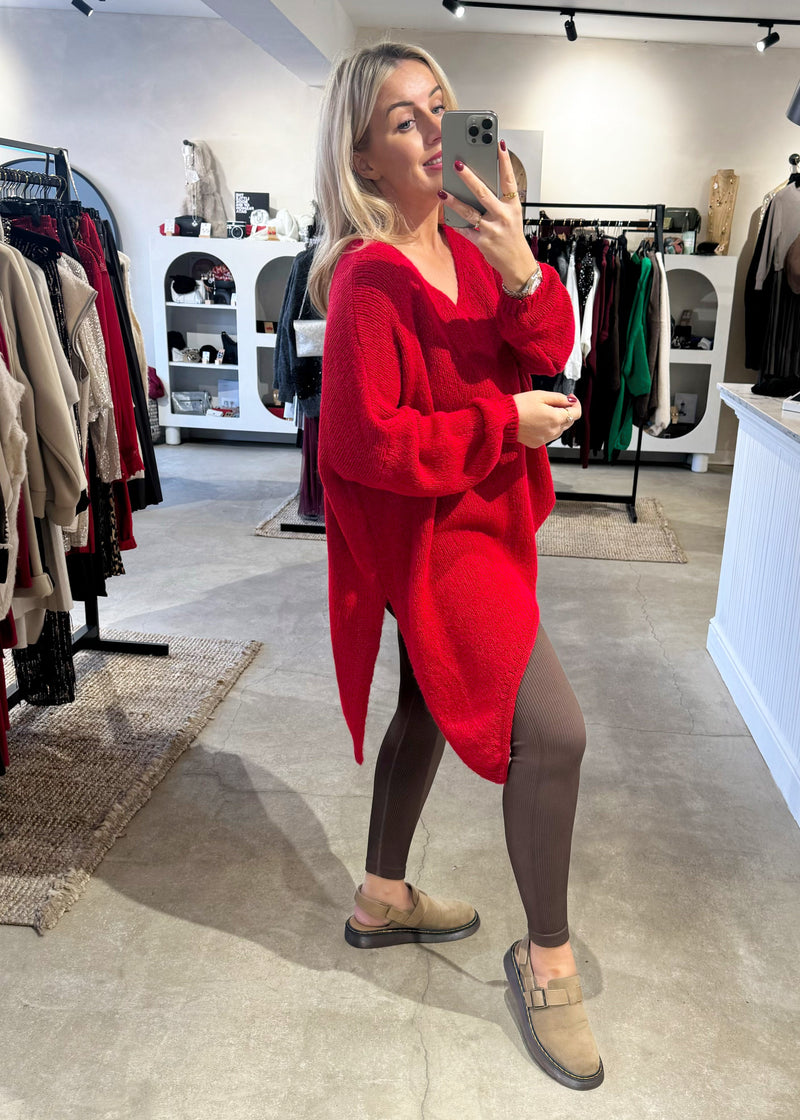 Bree asymmetric knit - Red-The Style Attic