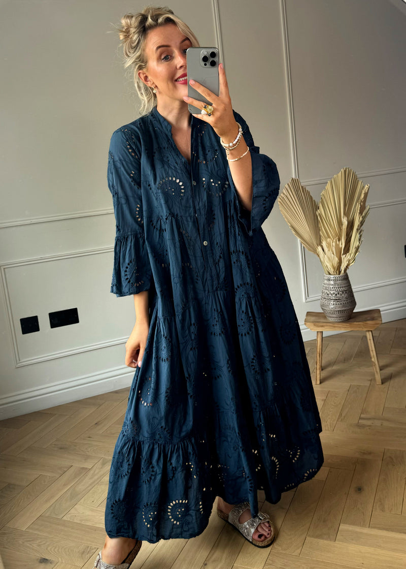 Bree broderie anglaise dress - navy-The Style Attic