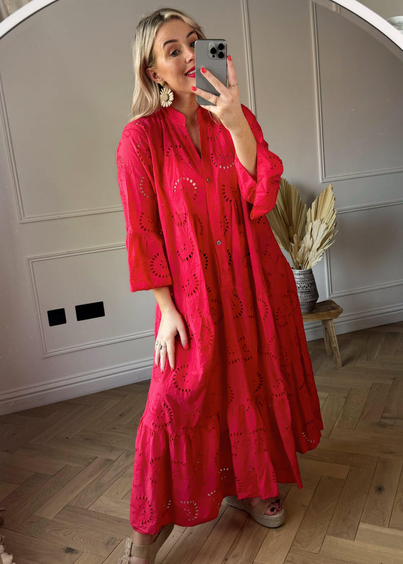 Bree broderie anglaise dress - red-The Style Attic