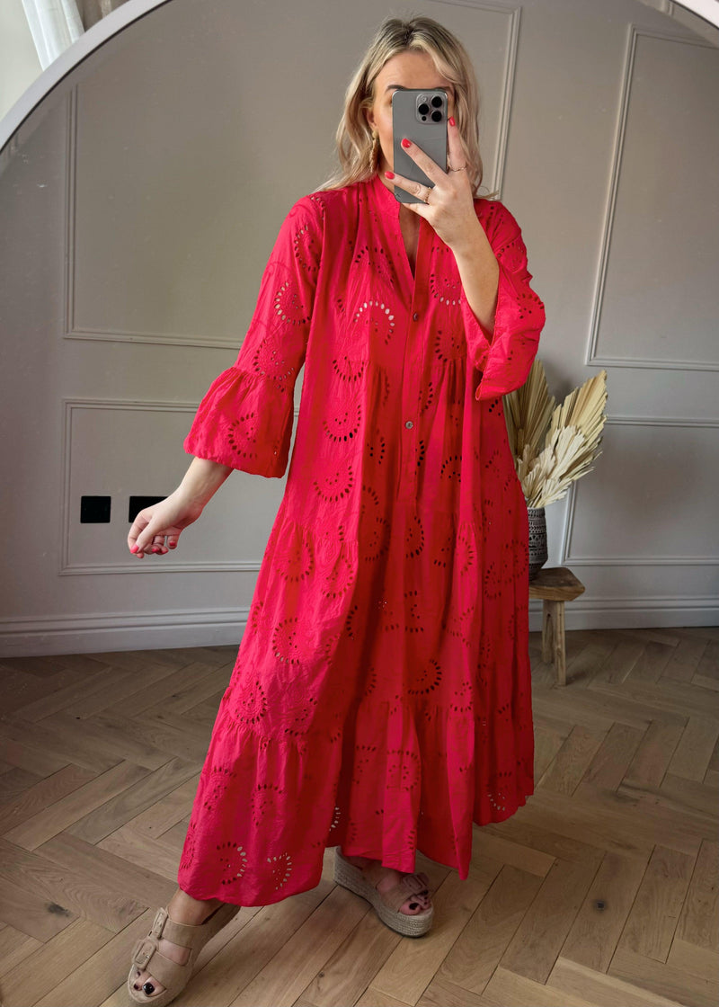 Bree broderie anglaise dress - red-The Style Attic