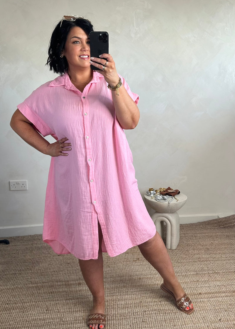 Breeze cheesecloth shirt dress - coral-The Style Attic