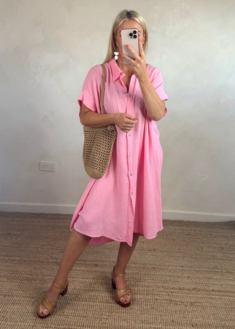 Breeze cheesecloth shirt dress - coral-The Style Attic