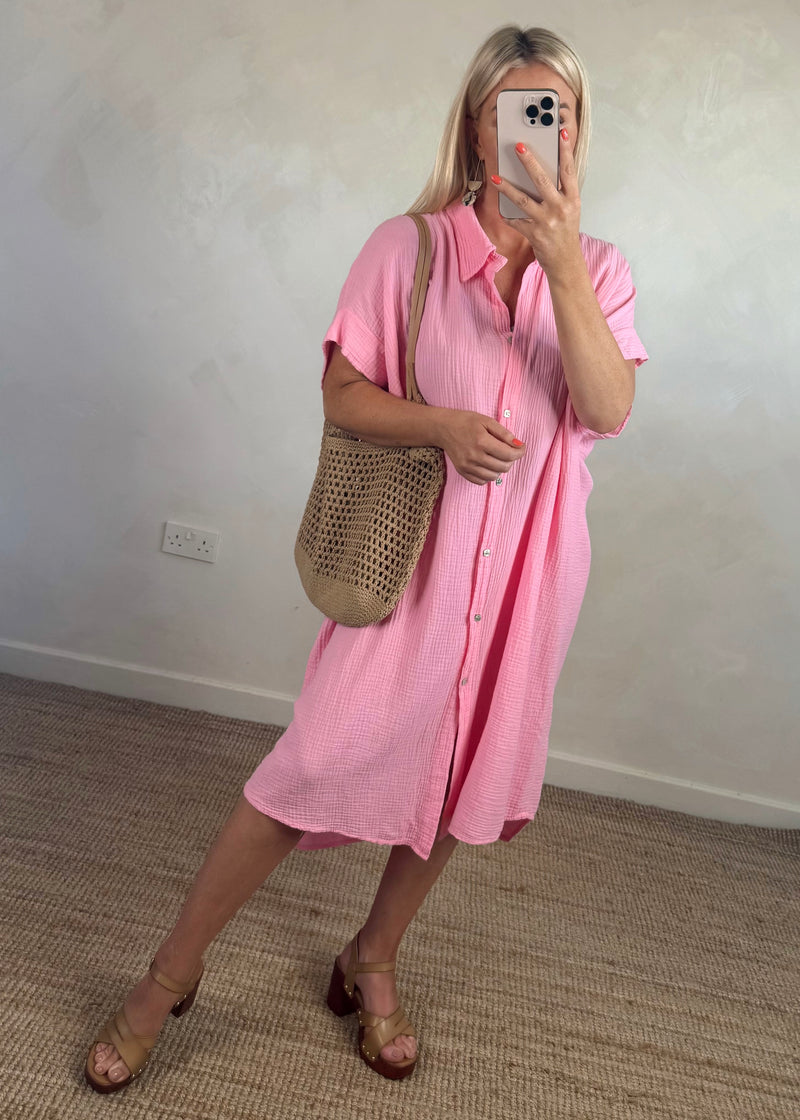 Breeze cheesecloth shirt dress - coral-The Style Attic