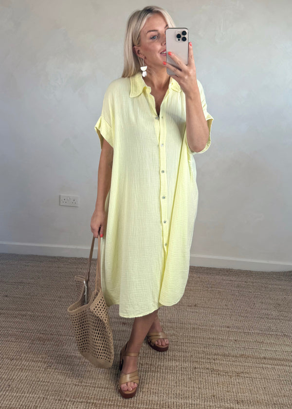 Breeze cheesecloth shirt dress - lemon-The Style Attic
