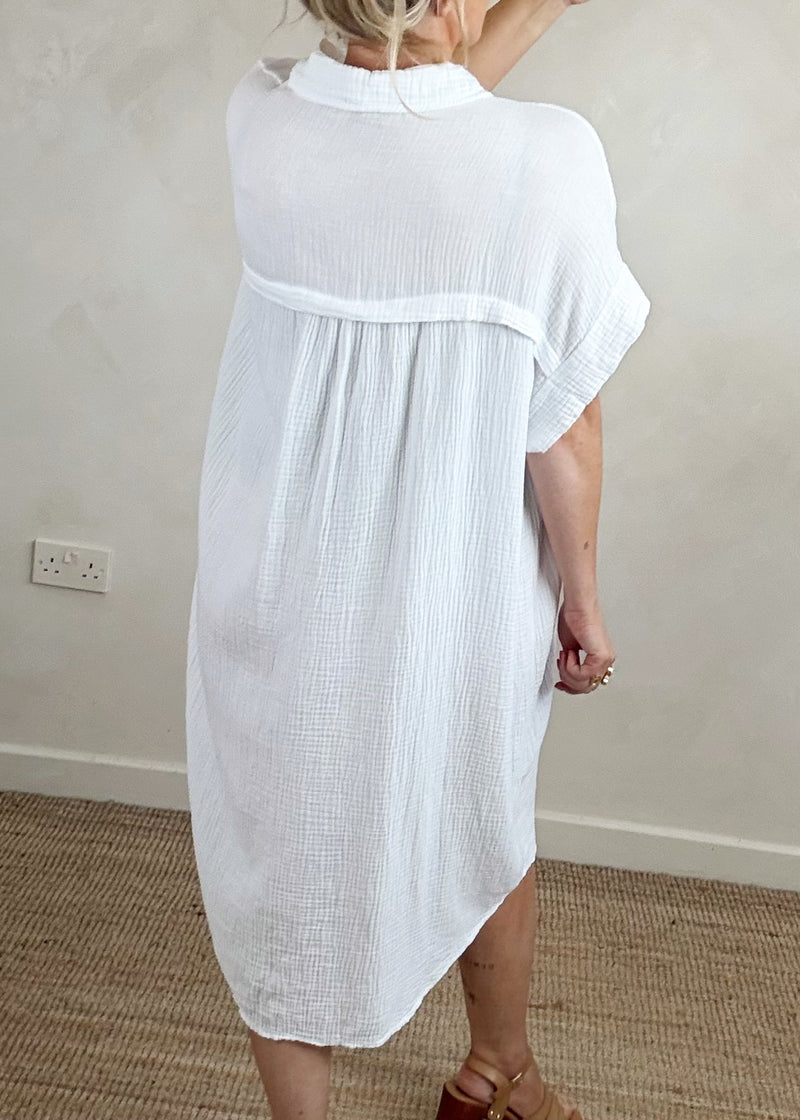 Breeze cheesecloth shirt dress - white-The Style Attic