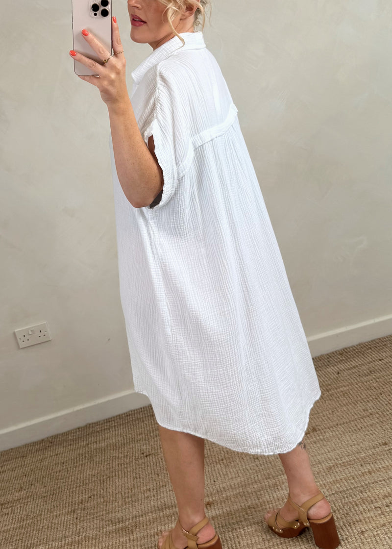 Breeze cheesecloth shirt dress - white-The Style Attic