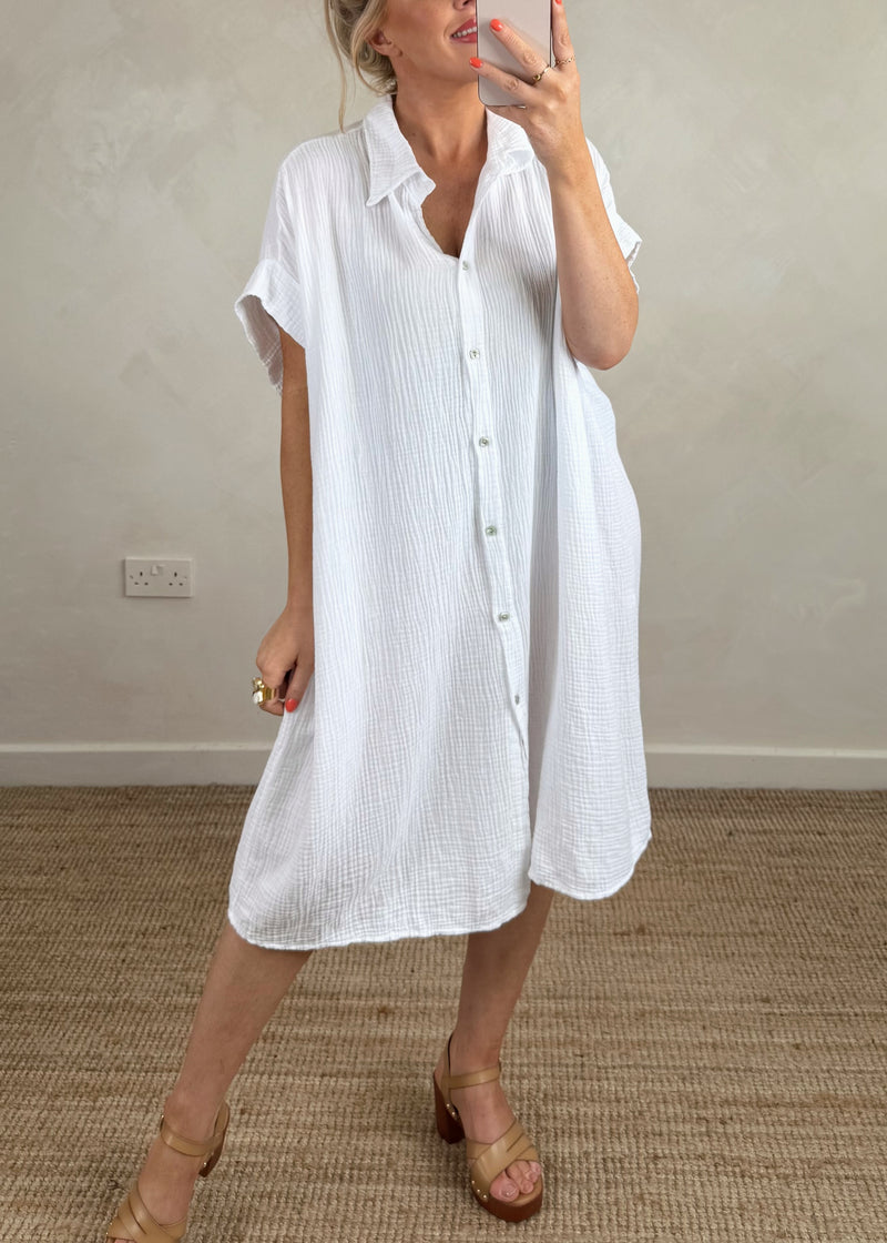 Breeze cheesecloth shirt dress - white-The Style Attic