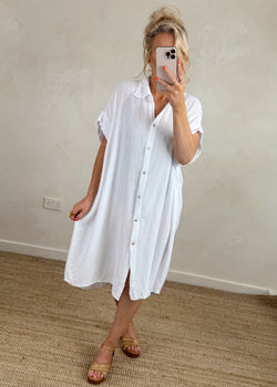 Breeze cheesecloth shirt dress - white-The Style Attic