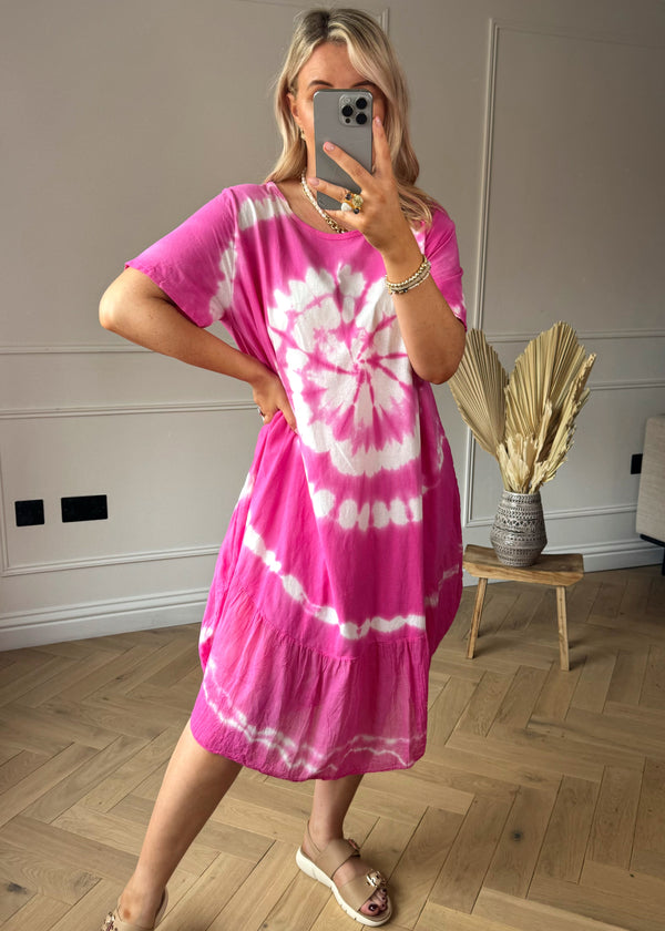 Bryony tie dye tee dress - hot pink-The Style Attic