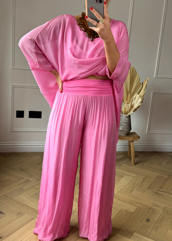 Bubble hem silk pants - bubblegum-The Style Attic