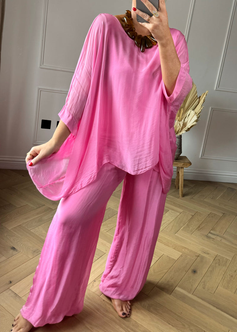 Bubble hem silk pants - bubblegum-The Style Attic