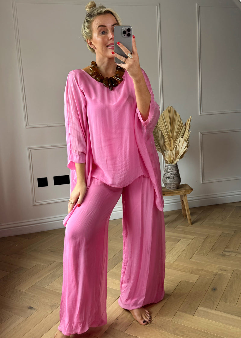 Bubble hem silk pants - bubblegum-The Style Attic