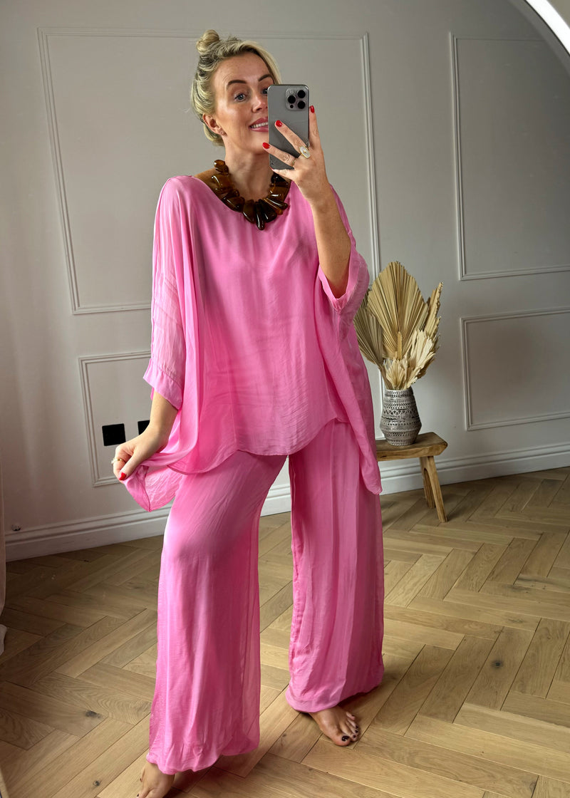 Bubble hem silk pants - bubblegum-The Style Attic