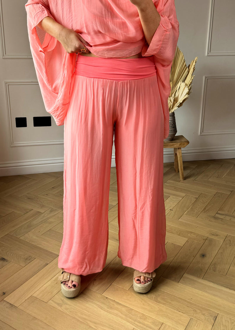 Bubble hem silk pants - coral-The Style Attic