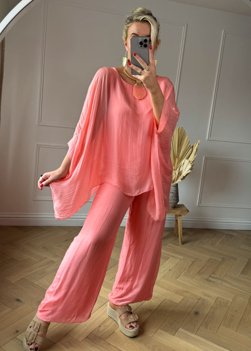 Bubble hem silk pants - coral-The Style Attic