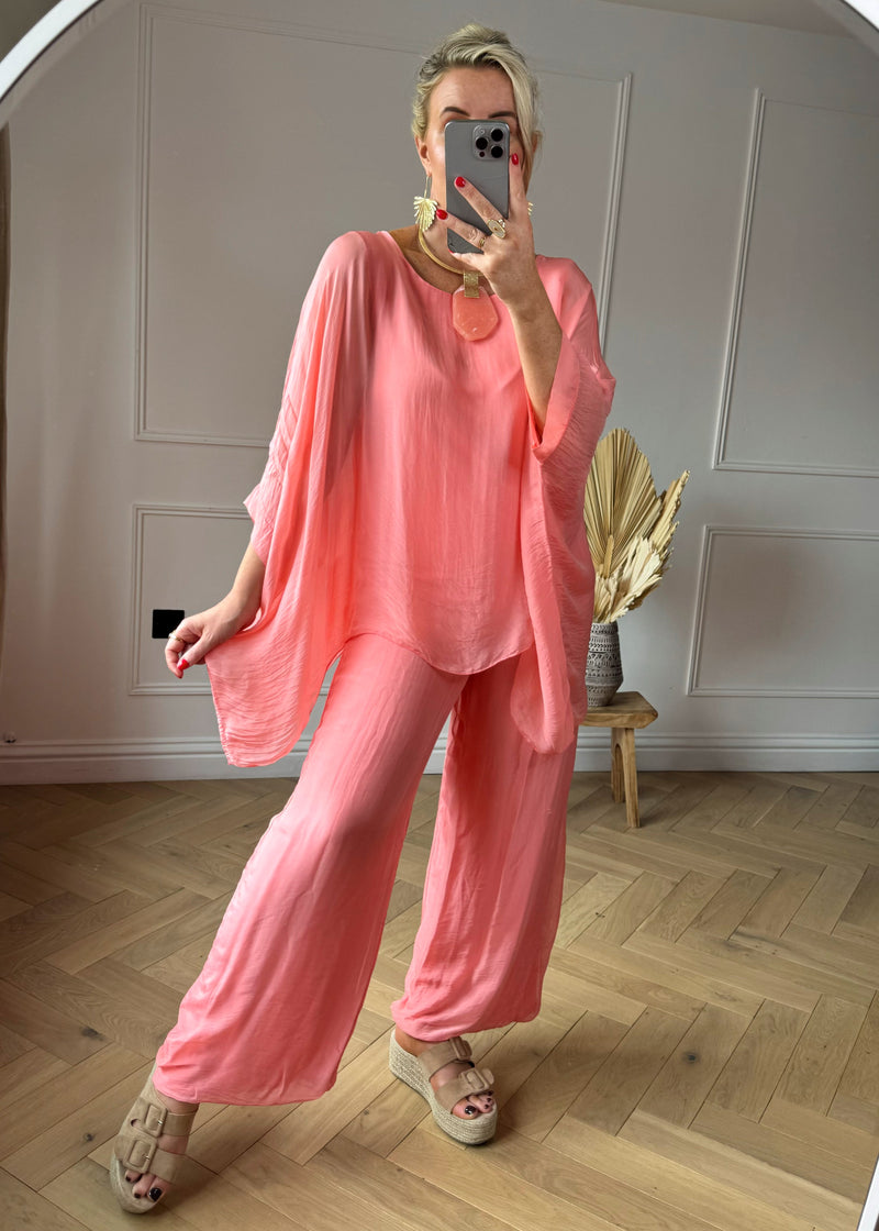 Bubble hem silk pants - coral-The Style Attic